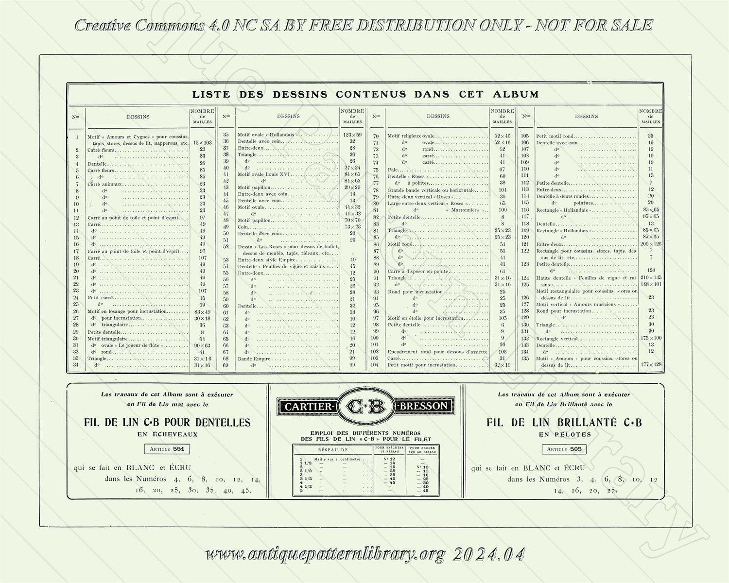 C-TT001 Grand Album de Modles pour Filet No. 1
