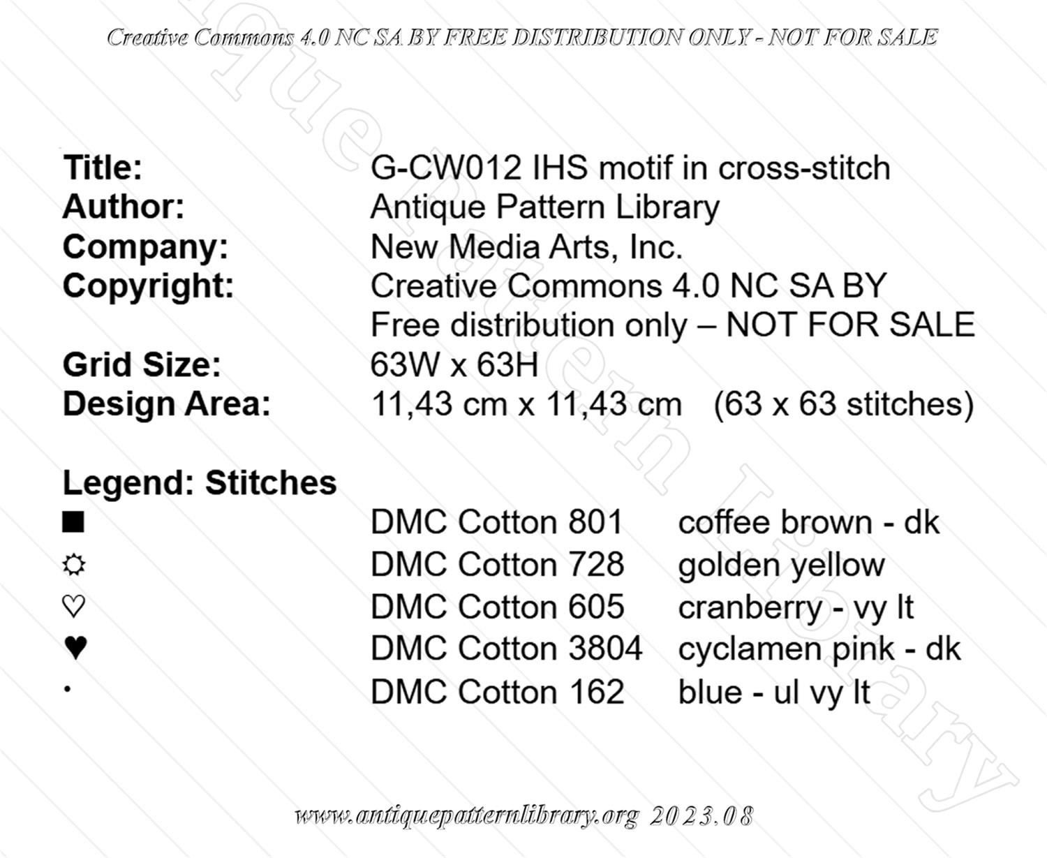 G-CW012 IHS motif in cross-stitch