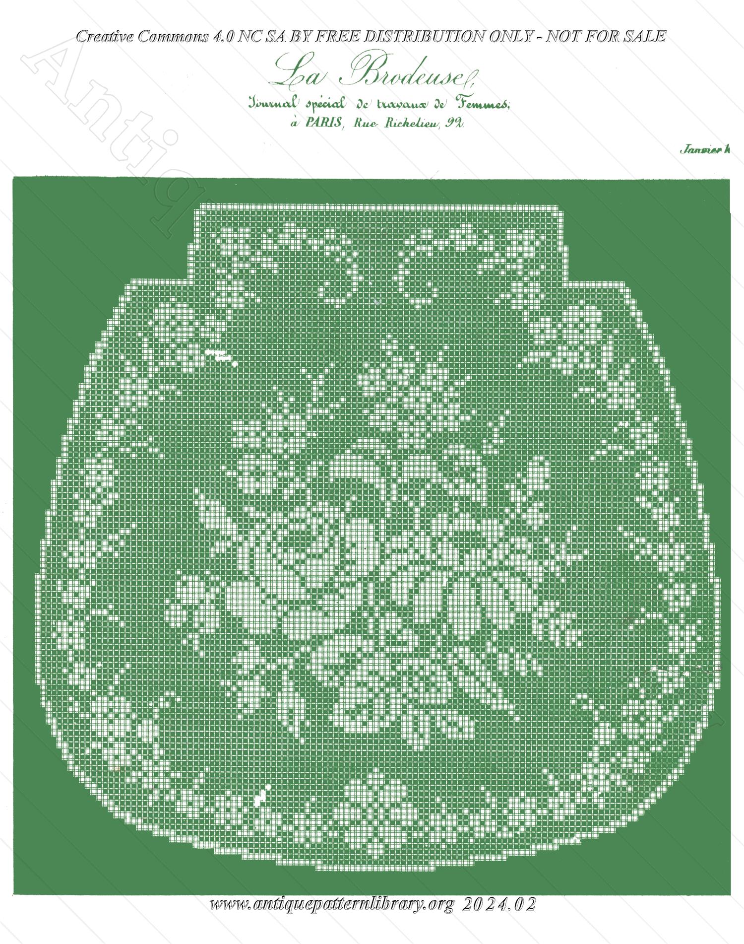 I-MU004 Filet pattern of a chair seat, in green and white.