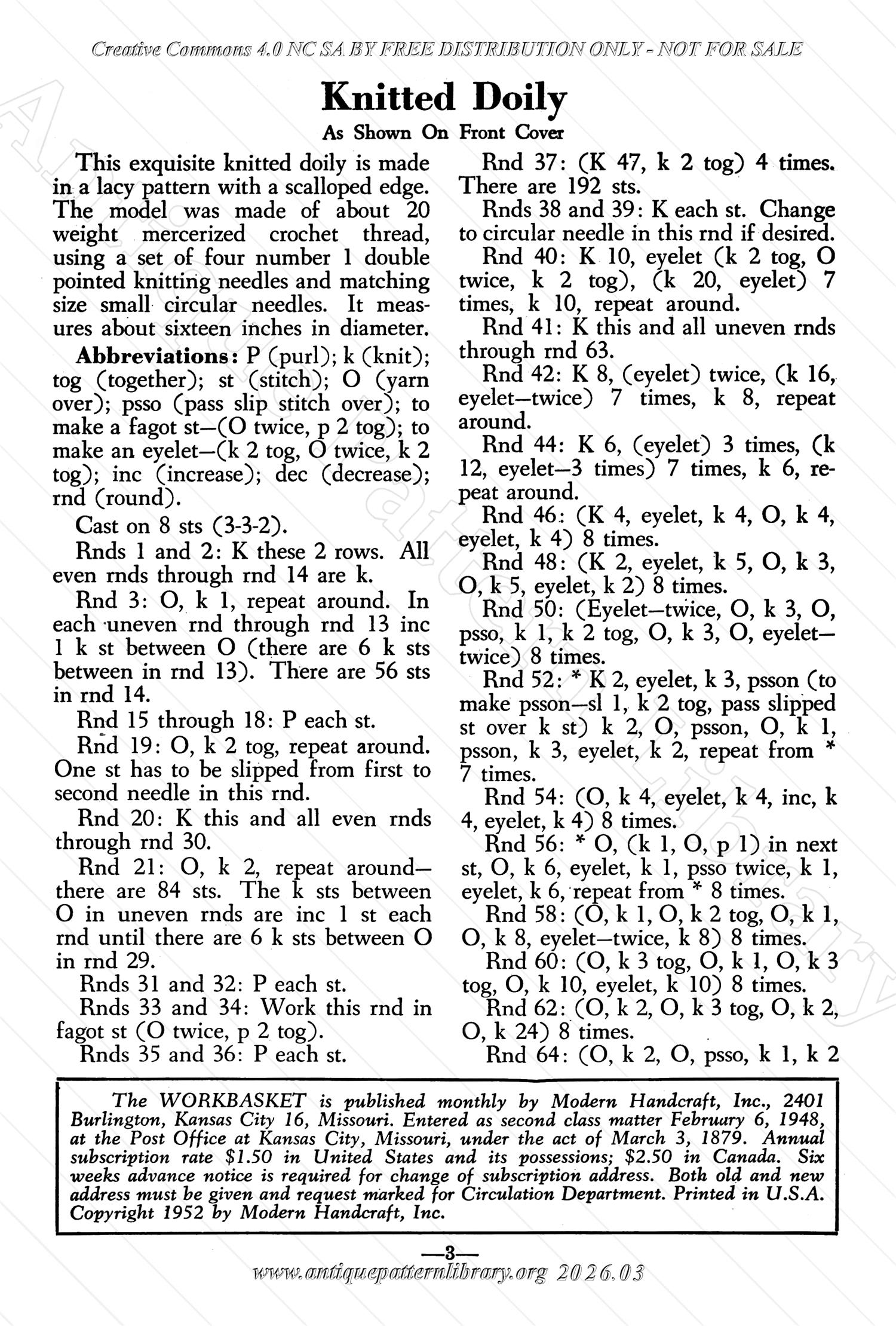 I-WB176 The Workbasket Volume 17 March 1952 No. 6