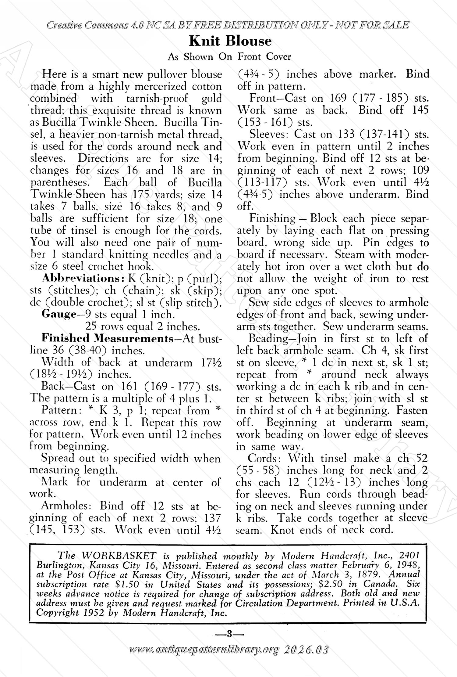 I-WB177 The Workbasket Volume 17 April 1952 No. 7