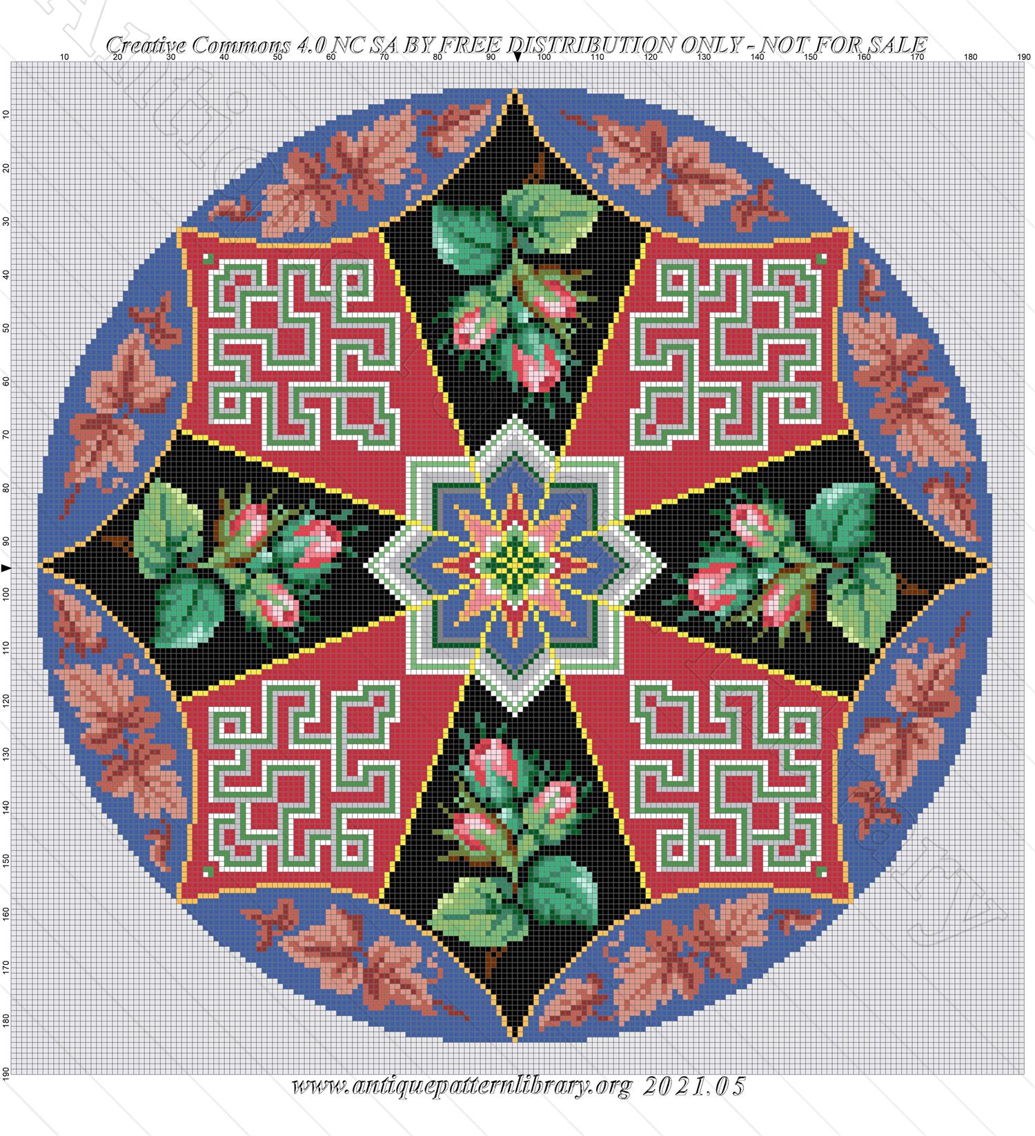 J-TL006 Quart round pattern with roses and geometrical motif