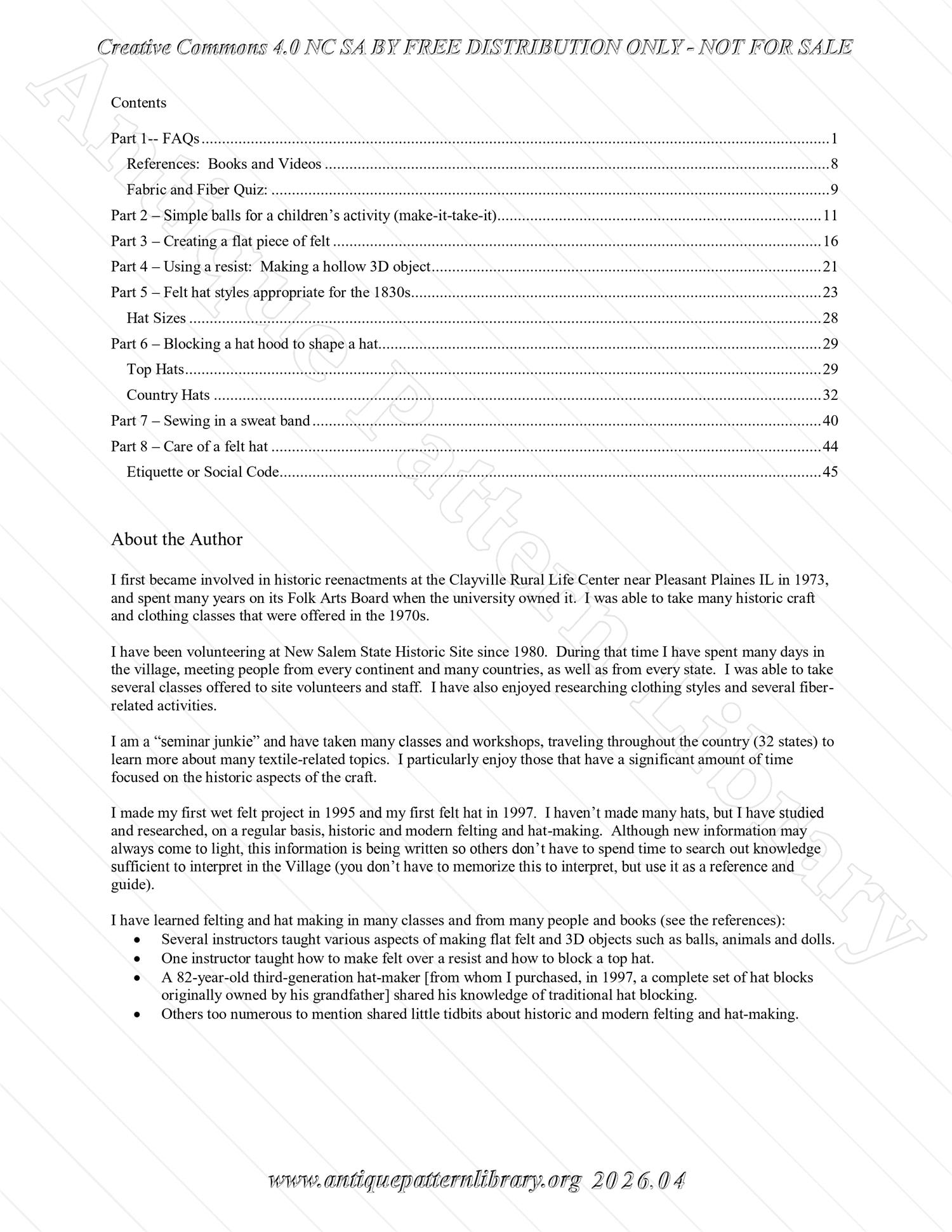 Q-HW001 Interpreting Felting and Hat-Making at Lincoln's New Salem State Historic Site (1830s)