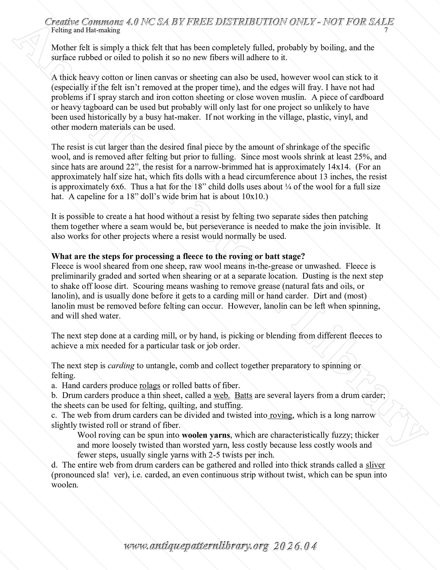 Q-HW001 Interpreting Felting and Hat-Making at Lincoln's New Salem State Historic Site (1830s)