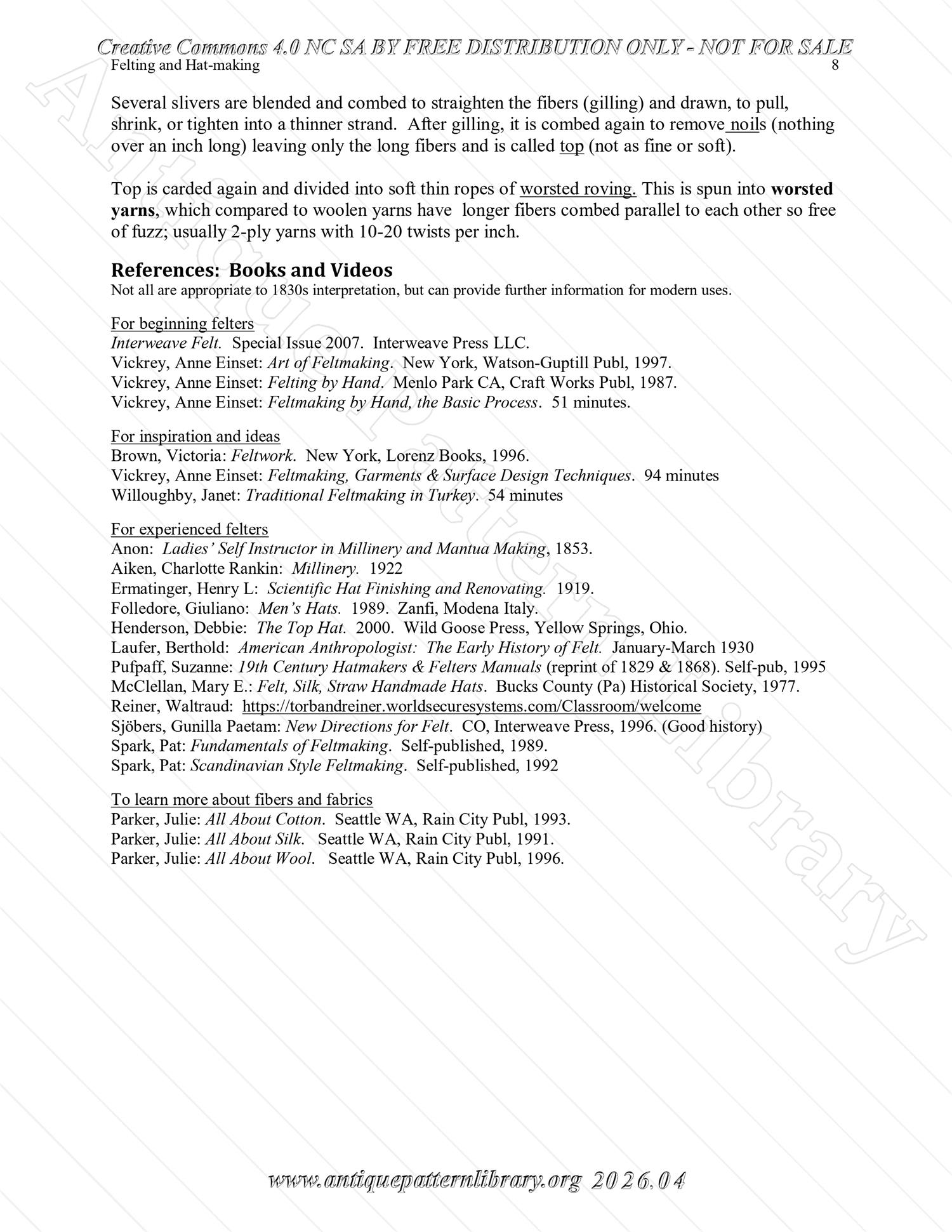 Q-HW001 Interpreting Felting and Hat-Making at Lincoln's New Salem State Historic Site (1830s)