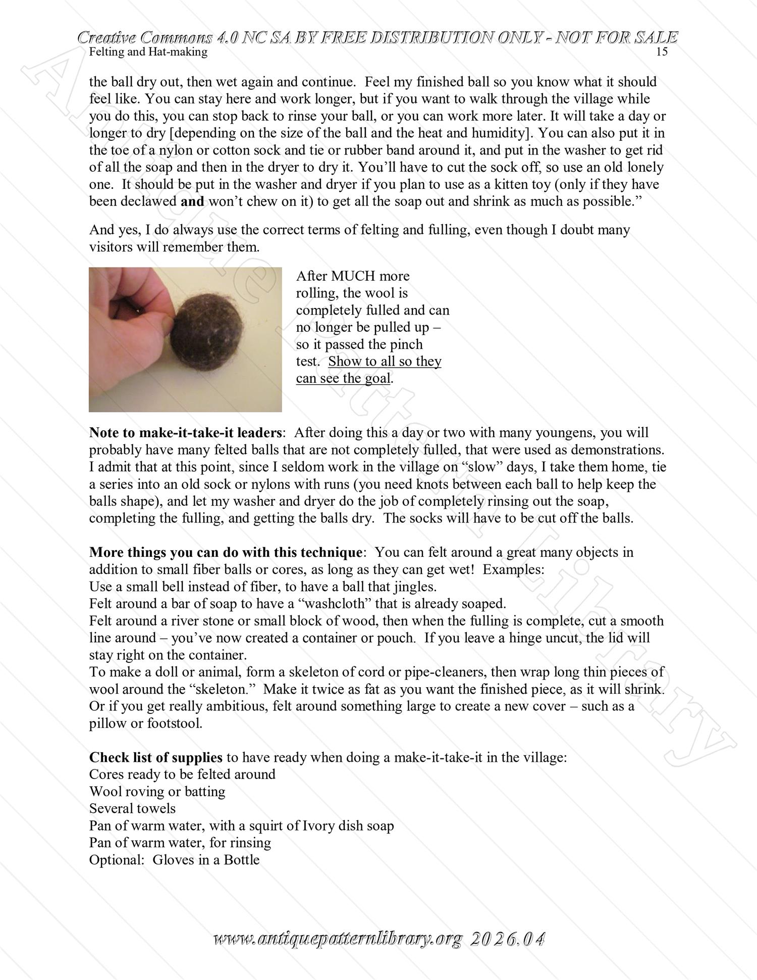 Q-HW001 Interpreting Felting and Hat-Making at Lincoln's New Salem State Historic Site (1830s)