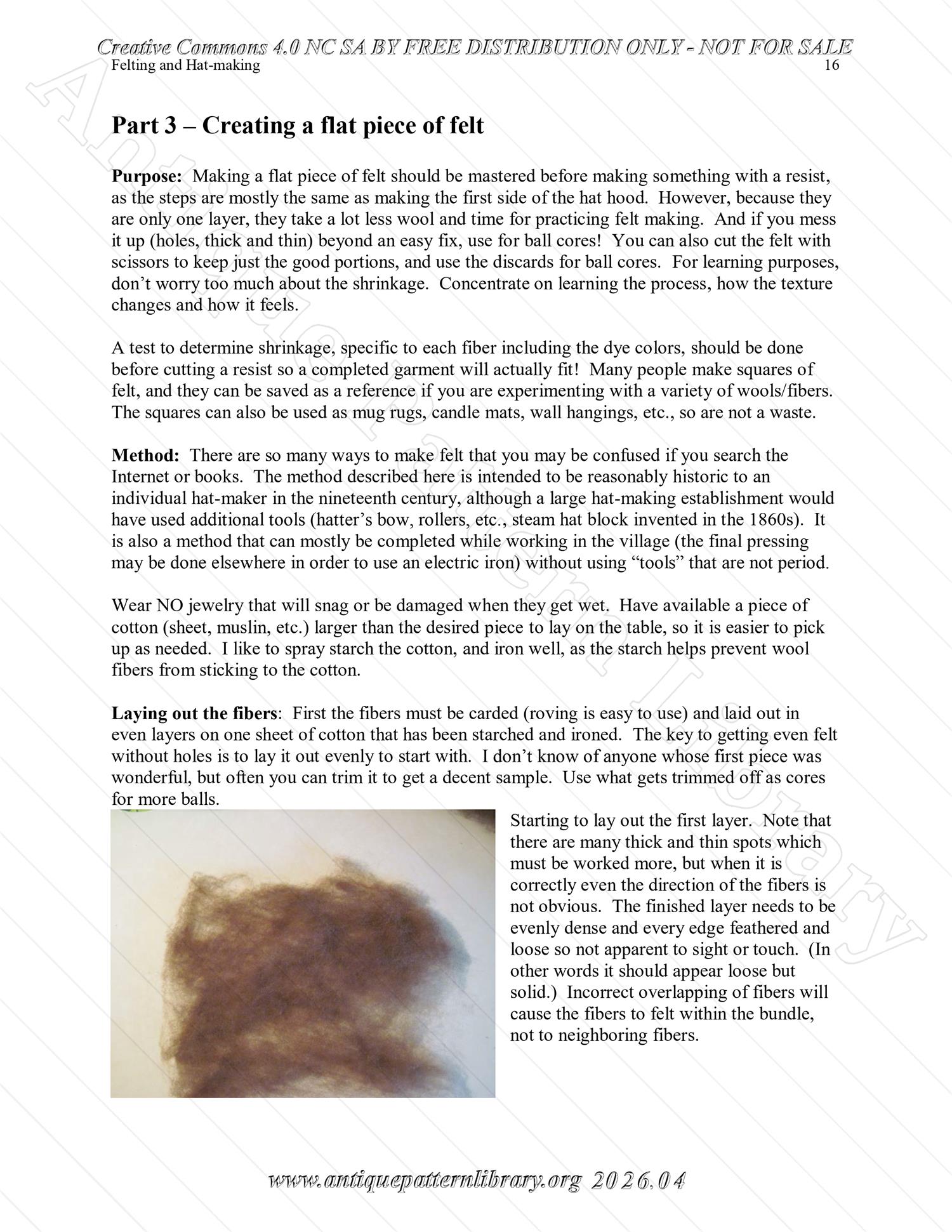 Q-HW001 Interpreting Felting and Hat-Making at Lincoln's New Salem State Historic Site (1830s)