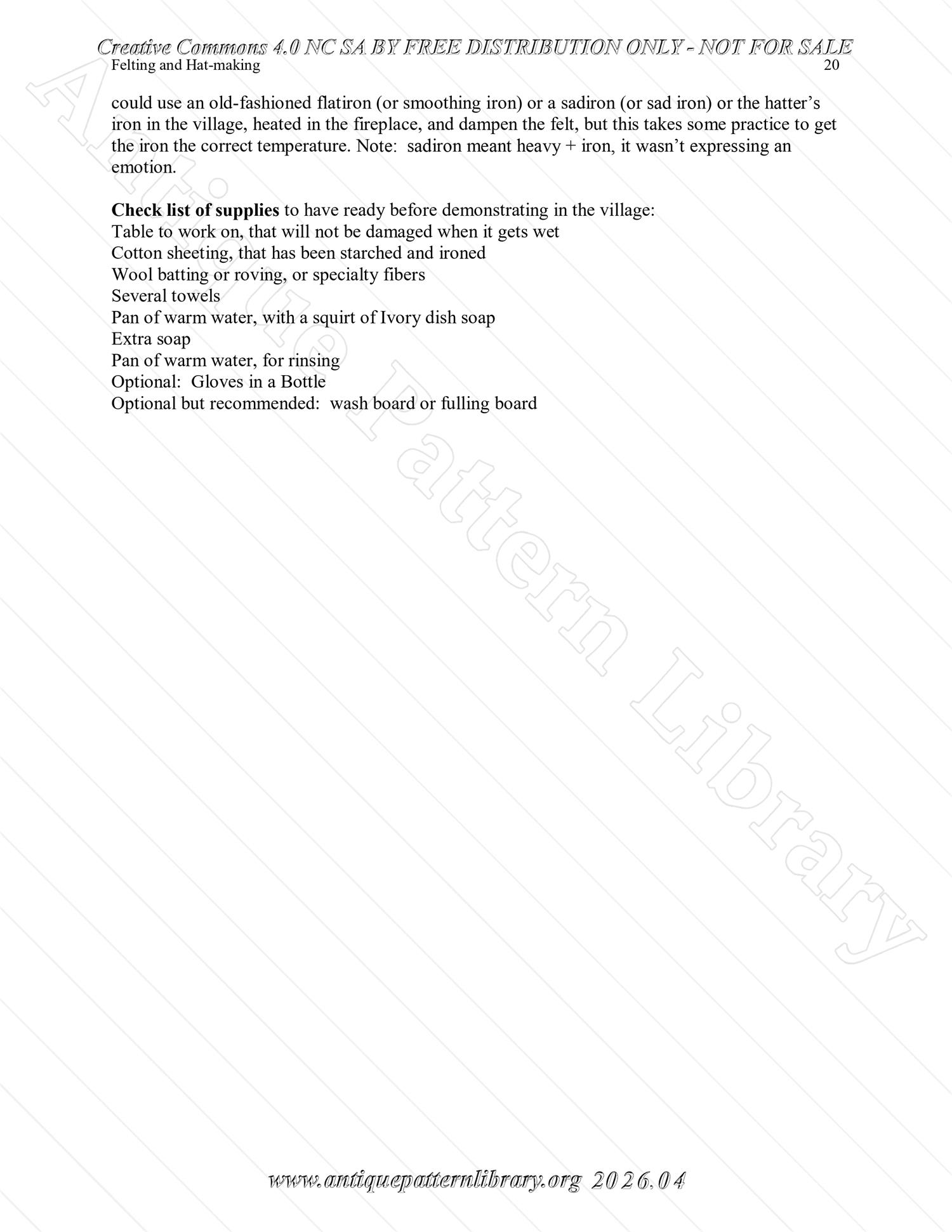 Q-HW001 Interpreting Felting and Hat-Making at Lincoln's New Salem State Historic Site (1830s)