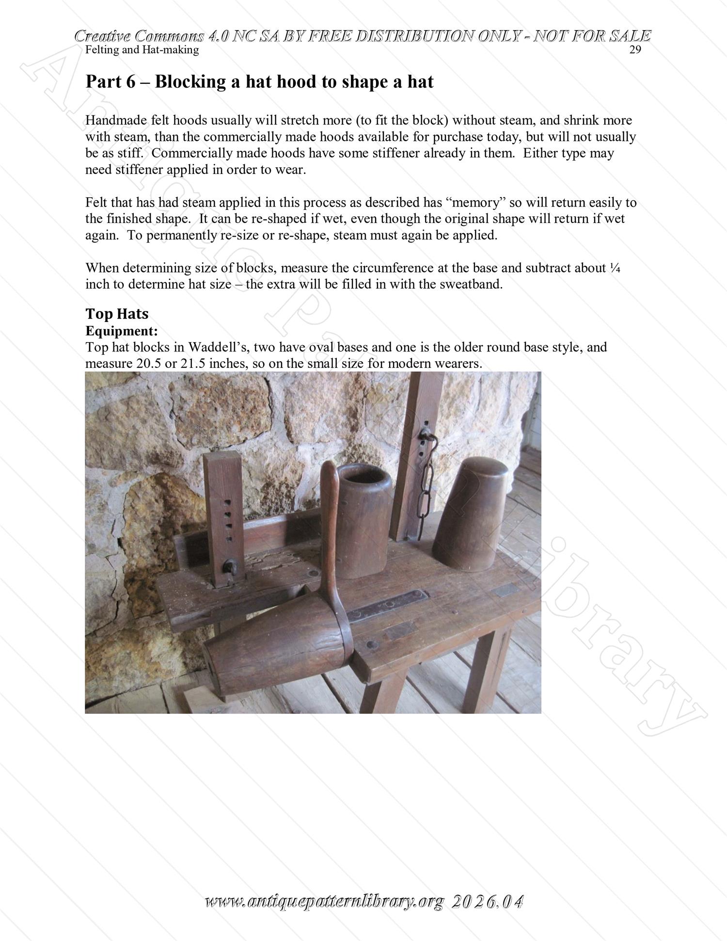 Q-HW001 Interpreting Felting and Hat-Making at Lincoln's New Salem State Historic Site (1830s)